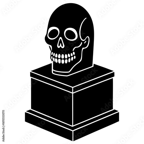 A yellow skull on a podium with numerous light reflections