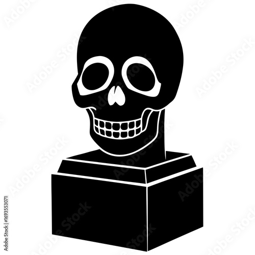 A yellow skull on a podium with numerous light reflections