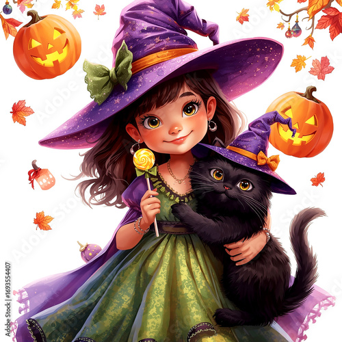 Embracing the magic of Halloween with my favorite familiar! A little witch and her black cat ready for a night of treats and enchantment.