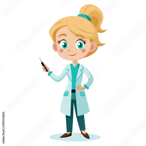 Cartoon female doctor with scalpel
