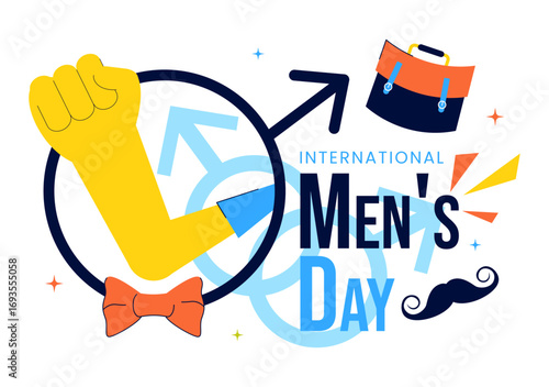 International Men's Day Vector Illustration on November 19 Featuring Men's Accessories such as Ties, Mustaches and Male Symbols in a Flat Background