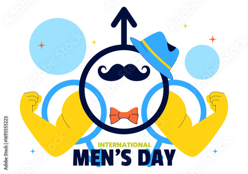 International Men's Day Vector Illustration on November 19 Featuring Men's Accessories such as Ties, Mustaches and Male Symbols in a Flat Background