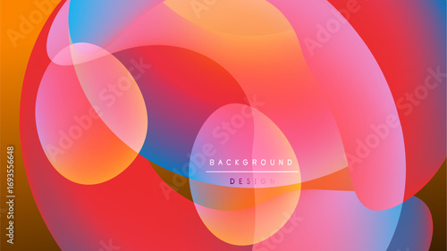 Abstract colorful shapes overlap, creating vibrant gradients. Background is black, design features translucent circles, hues blend smoothly.