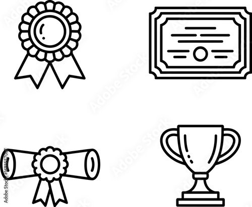 Set of achievement icons simple line vector design elements for education isolated on white background