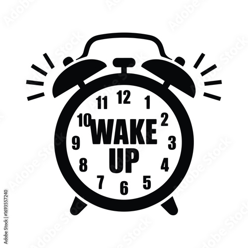 Vintage alarm clock rings loudly with wake up message