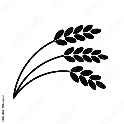 Stylized black silhouette of three wheat stalks on white background