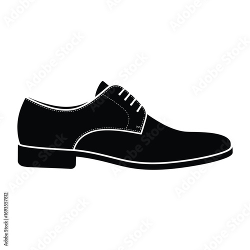Black leather dress shoe with white laces silhouette on white background
