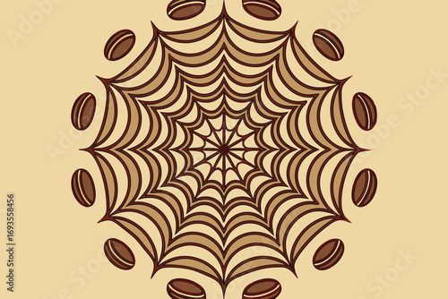 Coffee bean mandala with spider web pattern Keywords: coffee, coffee bean, mandala, radial