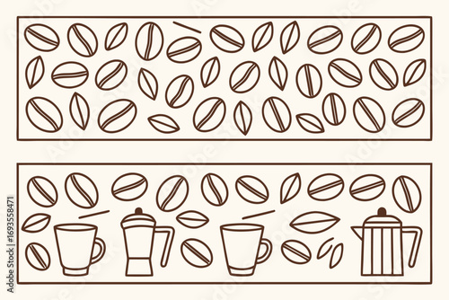 Coffee Beans and Brewing Utensils Outline Design drawing