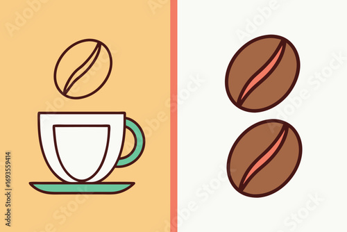Coffee Cup and Beans Minimalist Illustration saucer