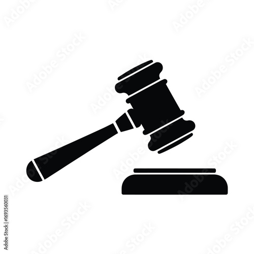 Black silhouette of a judge s gavel and sounding block