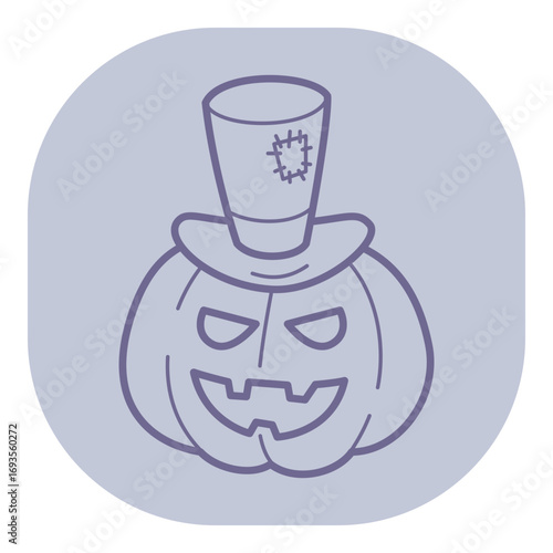Illustration of playful pumpkin decorated with top hat, embodying spirit of Halloween festivities. Traditional celebration concept