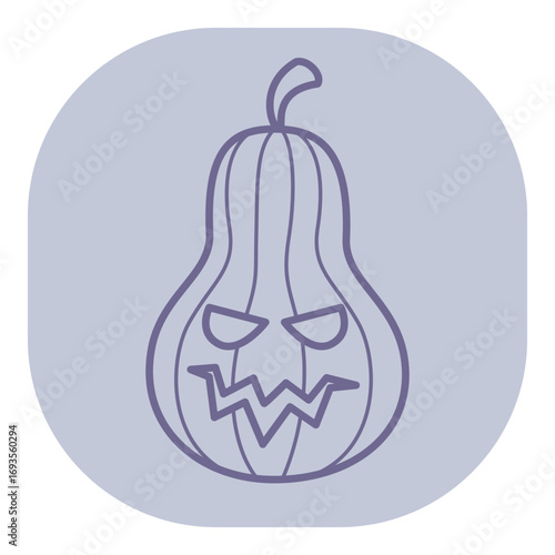 Illustration of line-drawn Halloween pumpkin with menacing face. Festive activities during Halloween parties and celebrations concept