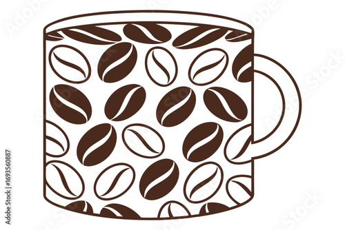 Coffee Mug with Coffee Bean Pattern Illustration coffee beans