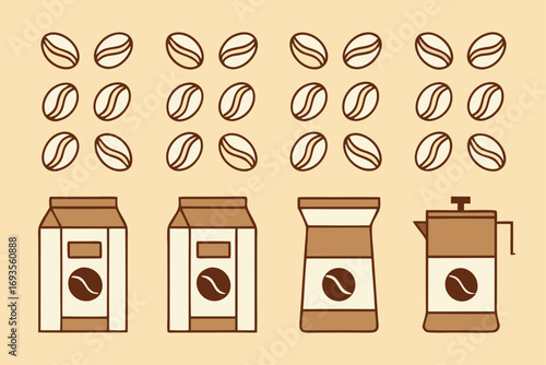 Coffee Packaging and Beans Illustration coffee bags