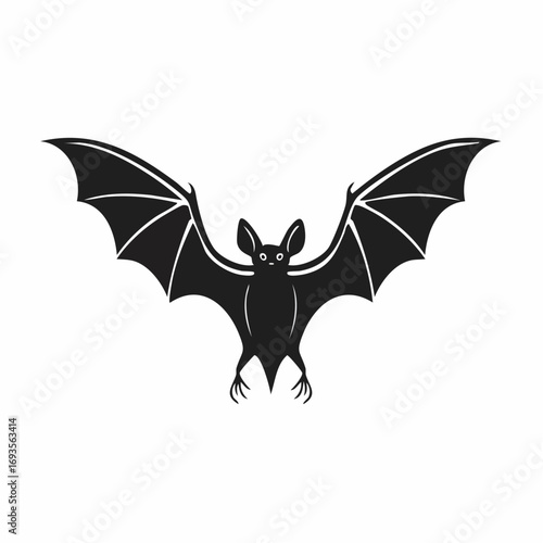 A stylized black bat with its wings fully extended. The bat is depicted in a minimalist style, against a clean backdrop, showcasing the silhouette of the creature