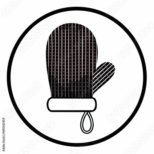 A minimalistic illustration of a kitchen glove or mitt in a circular frame