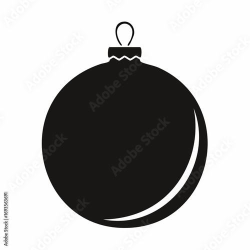 A simple and elegant black Christmas ornament, perfect for holiday-themed designs. The ornament has a classic round shape and a loop at the top for hanging