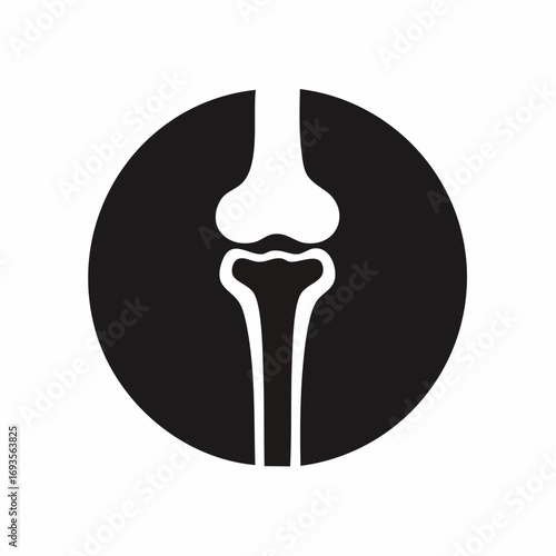 Anatomy illustration of a human knee joint in a circle, representing medical concepts