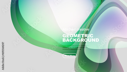 Dynamic abstract shapes blend, creating vibrant geometric background. Modern design features flowing forms, gradients, text space.