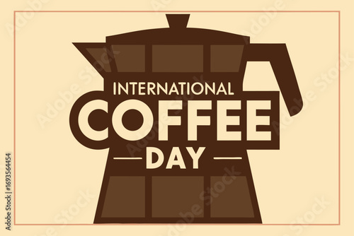 International Coffee Day graphic with a moka pot design