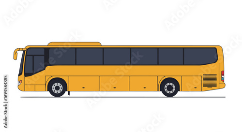 Vibrant yellow intercity bus side view vector illustration, depicting modern public transport for urban and long-distance travel, a clean graphic asset for diverse design projects