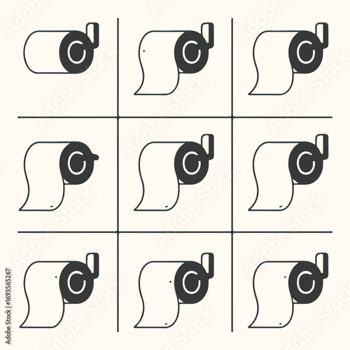 Vector art of nine different ways to hang toilet paper on a roll holder