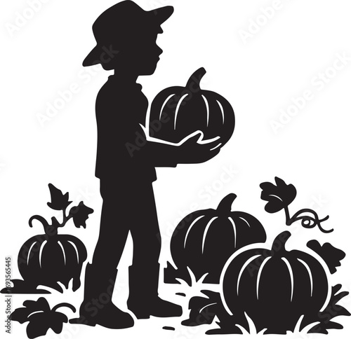 Pumpkin patch silhouette vector design perfect for autumn, harvest, and Halloween festive decoration use.