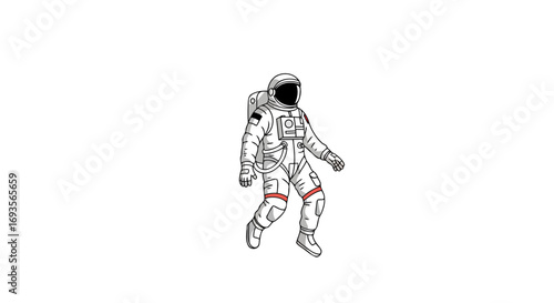 Detailed vector illustration of a space-suited astronaut in zero gravity, ready for cosmic exploration and scientific discovery, isolated on a clean white background