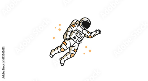 Stylized line art vector illustration of an astronaut floating in outer space, isolated on a white background for design