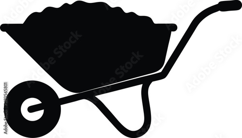 Wheelbarrow silhouette vector, Garden cart icon vector
