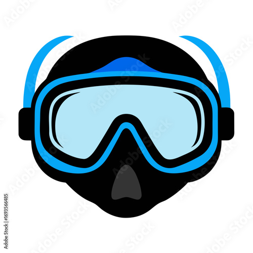 Blue and Black Scuba Diving Mask Silhouette