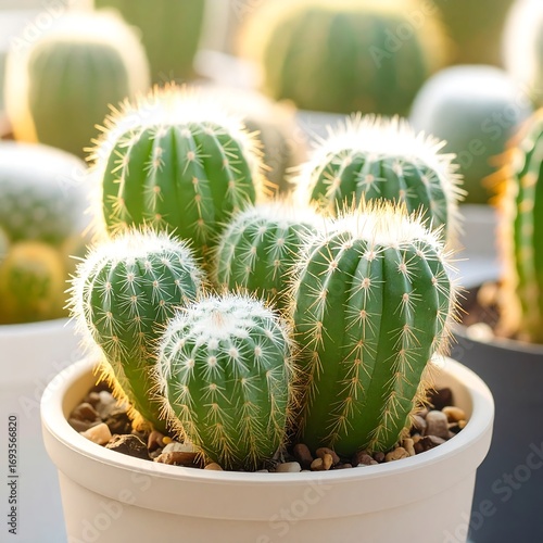 Group of small cacti in pot