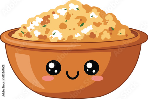 Cute cartoon bowl filled with delicious stuffing for thanksgiving celebration meal
