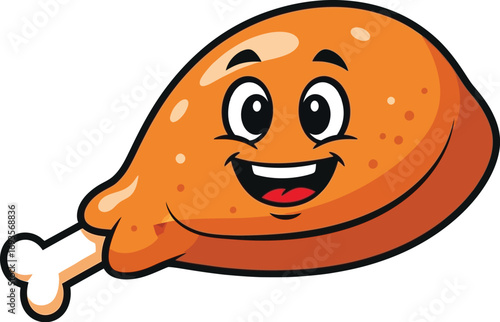 Cartoon chicken leg with a happy face on a white background vector illustration