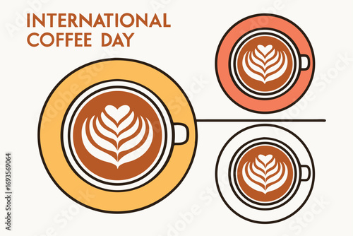 International Coffee Day with latte art in coffee cups