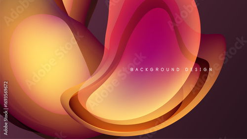 Abstract flowing shapes, vibrant colors blend. Warm tones dominate, creating dynamic visual effect. Background is dark, emphasizing bright forms.
