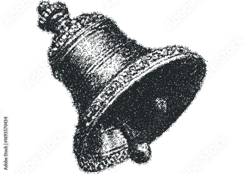 Textured antique bell on transparent background. Vector hand drawn illustration