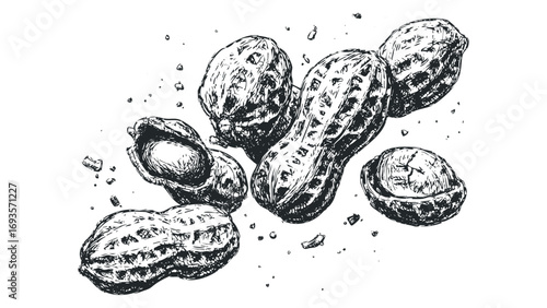 Hand drawn peanuts sketch on transparent background. Vector hand drawn illustration