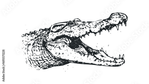 Prowling alligator with mouth open illustration. Vector hand drawn illustration