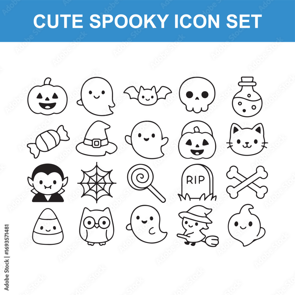 Obraz premium Cute Halloween Icon Set Featuring Ghosts, Pumpkins, Witches, and Festive Symbols