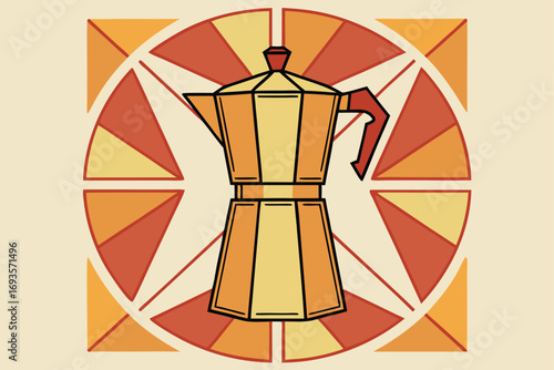 Moka Pot Coffee Maker with Geometric Sunburst stovetop
