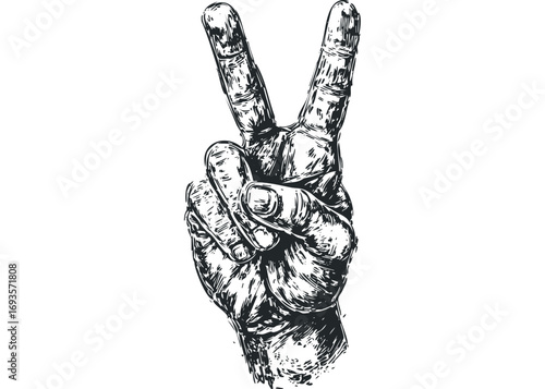 Hand gesture victory peace symbol graphic. Vector hand drawn illustration
