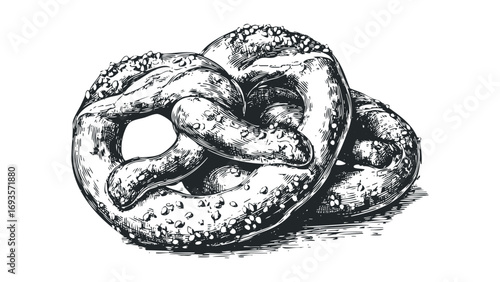 Sketch of a pretzel with salt grains isolated on white. Vector hand drawn illustration