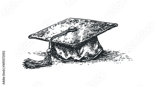 Graduation Cap Sketch Isolated on White. Vector hand drawn illustration