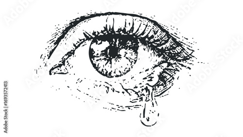 Tearful Eye with Drooping Tear Graphic. Vector hand drawn illustration
