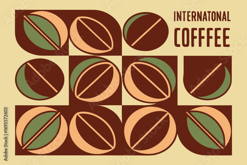 Retro Coffee Bean Pattern With International Coffee Text