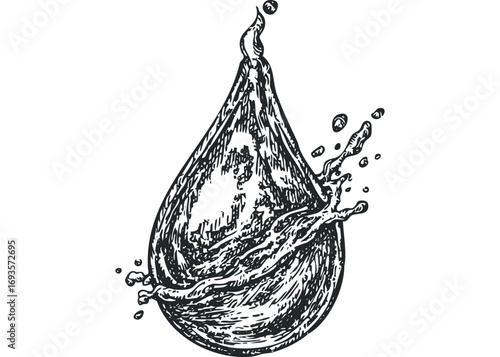 Hand drawn splash of water with fruit on transparent background. Vector hand drawn illustration