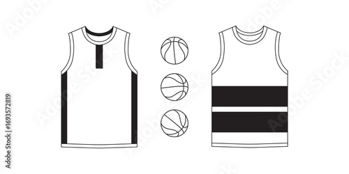 T-shirt flat basketball template jersey mockup outline isolated sport background clothing tee flat sketch