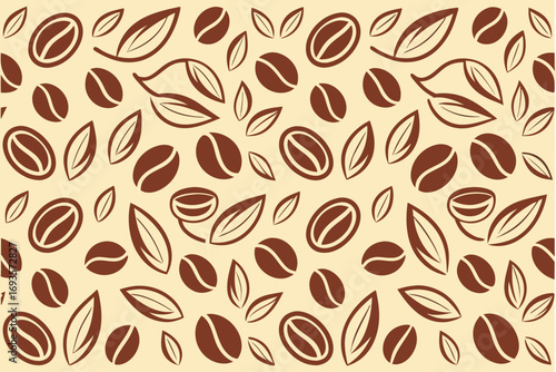 Seamless pattern of coffee beans and leaves vector